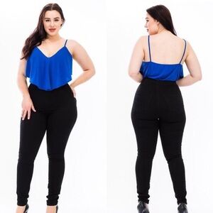 Royal Blue Ruffle Front Bodysuit